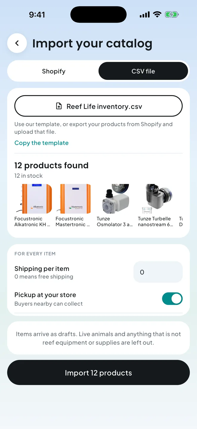 Importing a product catalog from a CSV file