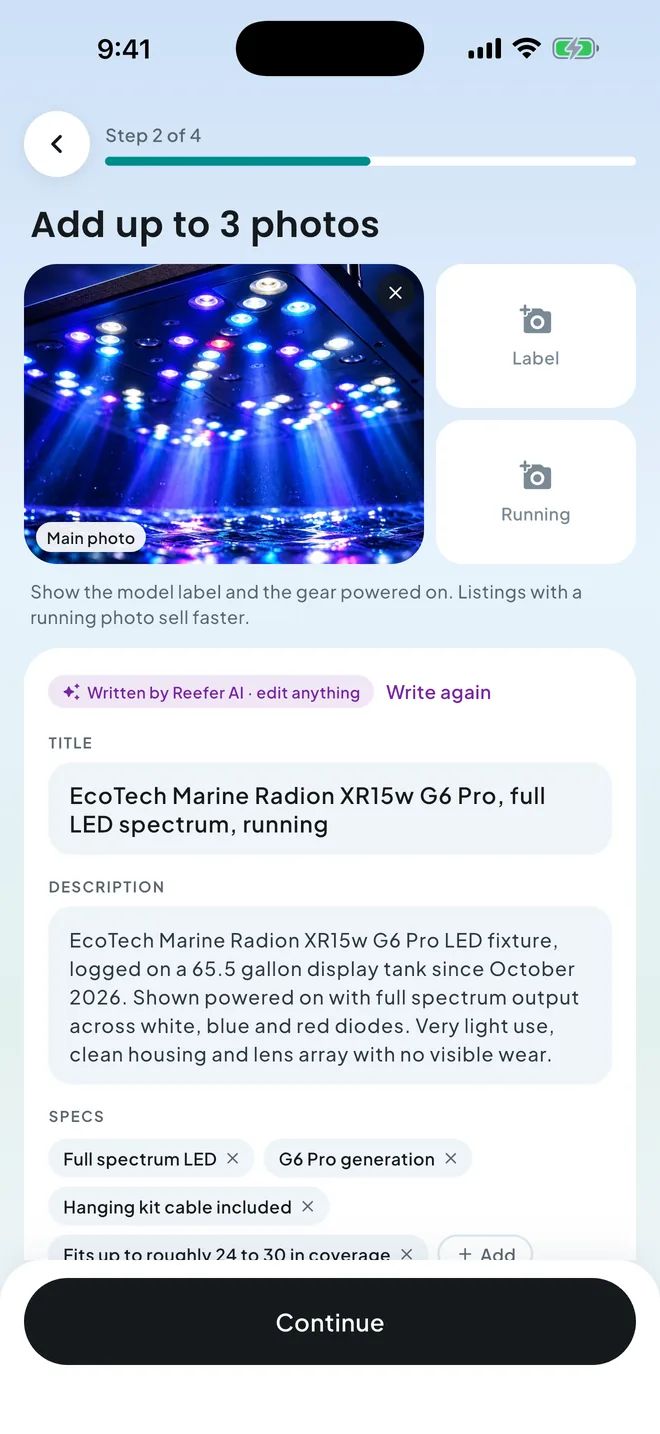 A listing written by Reefer AI from photos